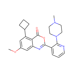 COc1cc(C2CCC2)c2c(=O)oc(-c3cccnc3N3CCN(C)CC3)nc2c1 ZINC000043024625