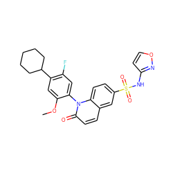COc1cc(C2CCCCC2)c(F)cc1-n1c(=O)ccc2cc(S(=O)(=O)Nc3ccon3)ccc21 ZINC001772616452