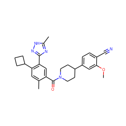 COc1cc(C2CCN(C(=O)c3cc(-c4n[nH]c(C)n4)c(C4CCC4)cc3C)CC2)ccc1C#N ZINC000220781280