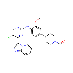 COc1cc(C2CCN(C(C)=O)CC2)ccc1Nc1ncc(Cl)c(-c2cnc3ccccn23)n1 ZINC000072177098