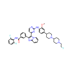 COc1cc(C2CCN(C3CCN(CCF)CC3)CC2)ccc1Nc1nccc(-c2c(-c3cccc(C(=O)Nc4c(F)cccc4F)c3)nc3ccccn23)n1 ZINC000165075008