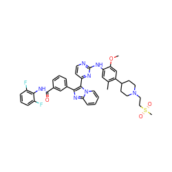 COc1cc(C2CCN(CCS(C)(=O)=O)CC2)c(C)cc1Nc1nccc(-c2c(-c3cccc(C(=O)Nc4c(F)cccc4F)c3)nc3ccccn23)n1 ZINC000165089456