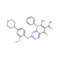 COc1cc(C2CCNCC2)ccc1Nc1ncc2c(=O)c(C(N)=O)c(N)n(-c3ccccc3)c2n1 ZINC000072315791