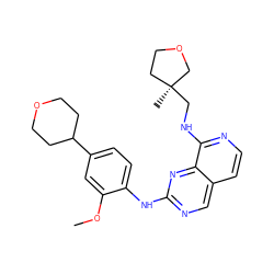 COc1cc(C2CCOCC2)ccc1Nc1ncc2ccnc(NC[C@@]3(C)CCOC3)c2n1 ZINC000223711944