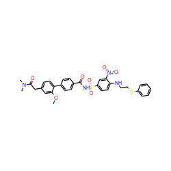 COc1cc(CC(=O)N(C)C)ccc1-c1ccc(C(=O)NS(=O)(=O)c2ccc(NCCSc3ccccc3)c([N+](=O)[O-])c2)cc1 ZINC000028569847