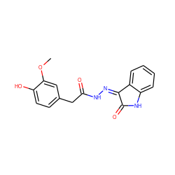 COc1cc(CC(=O)N/N=C2\C(=O)Nc3ccccc32)ccc1O ZINC000072182598