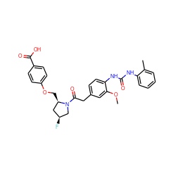 COc1cc(CC(=O)N2C[C@@H](F)C[C@H]2COc2ccc(C(=O)O)cc2)ccc1NC(=O)Nc1ccccc1C ZINC000014966005