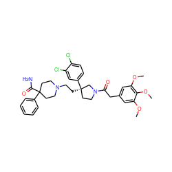 COc1cc(CC(=O)N2CC[C@@](CCN3CCC(C(N)=O)(c4ccccc4)CC3)(c3ccc(Cl)c(Cl)c3)C2)cc(OC)c1OC ZINC000028018311