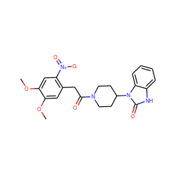 COc1cc(CC(=O)N2CCC(n3c(=O)[nH]c4ccccc43)CC2)c([N+](=O)[O-])cc1OC ZINC000013864295