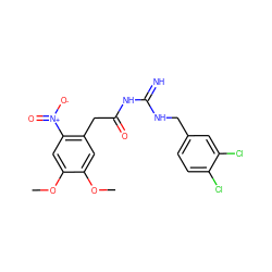 COc1cc(CC(=O)NC(=N)NCc2ccc(Cl)c(Cl)c2)c([N+](=O)[O-])cc1OC ZINC000299832086