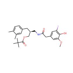 COc1cc(CC(=O)NC[C@@H](COC(=O)C(C)(C)C)Cc2ccc(C)c(C)c2)cc(I)c1O ZINC000064448293