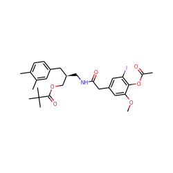COc1cc(CC(=O)NC[C@@H](COC(=O)C(C)(C)C)Cc2ccc(C)c(C)c2)cc(I)c1OC(C)=O ZINC000064755246
