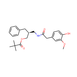COc1cc(CC(=O)NC[C@@H](COC(=O)C(C)(C)C)Cc2ccccc2)ccc1O ZINC000026743379
