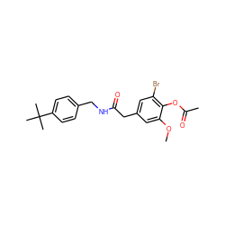 COc1cc(CC(=O)NCc2ccc(C(C)(C)C)cc2)cc(Br)c1OC(C)=O ZINC000064447054