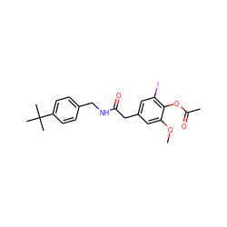 COc1cc(CC(=O)NCc2ccc(C(C)(C)C)cc2)cc(I)c1OC(C)=O ZINC000064446620
