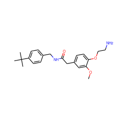 COc1cc(CC(=O)NCc2ccc(C(C)(C)C)cc2)ccc1OCCN ZINC000084689930