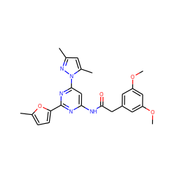 COc1cc(CC(=O)Nc2cc(-n3nc(C)cc3C)nc(-c3ccc(C)o3)n2)cc(OC)c1 ZINC000029128161