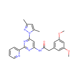 COc1cc(CC(=O)Nc2cc(-n3nc(C)cc3C)nc(-c3ccccn3)n2)cc(OC)c1 ZINC000029127904