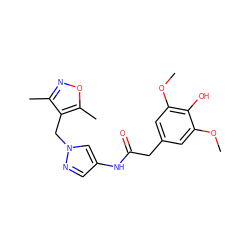 COc1cc(CC(=O)Nc2cnn(Cc3c(C)noc3C)c2)cc(OC)c1O ZINC000115729558