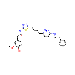 COc1cc(CC(=O)Nc2nnc(CCCCc3ccc(NC(=O)Cc4ccccc4)nn3)s2)ccc1O ZINC000169698472