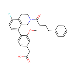 COc1cc(CC(=O)O)ccc1-c1ccc(F)c2c1CN(C(=O)CCCc1ccccc1)CC2 ZINC000144088729