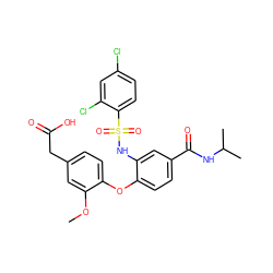 COc1cc(CC(=O)O)ccc1Oc1ccc(C(=O)NC(C)C)cc1NS(=O)(=O)c1ccc(Cl)cc1Cl ZINC000049679125