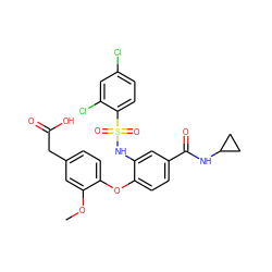 COc1cc(CC(=O)O)ccc1Oc1ccc(C(=O)NC2CC2)cc1NS(=O)(=O)c1ccc(Cl)cc1Cl ZINC000049694377