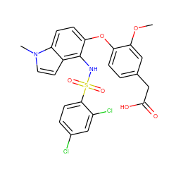 COc1cc(CC(=O)O)ccc1Oc1ccc2c(ccn2C)c1NS(=O)(=O)c1ccc(Cl)cc1Cl ZINC000169348397