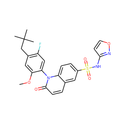 COc1cc(CC(C)(C)C)c(F)cc1-n1c(=O)ccc2cc(S(=O)(=O)Nc3ccon3)ccc21 ZINC001772579002