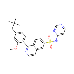 COc1cc(CC(C)(C)C)ccc1-c1nccc2cc(S(=O)(=O)Nc3ccncn3)ccc12 ZINC000215513473