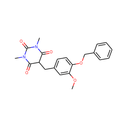 COc1cc(CC2C(=O)N(C)C(=O)N(C)C2=O)ccc1OCc1ccccc1 ZINC000001067167