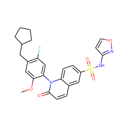 COc1cc(CC2CCCC2)c(F)cc1-n1c(=O)ccc2cc(S(=O)(=O)Nc3ccon3)ccc21 ZINC001772642314