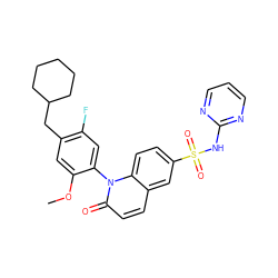 COc1cc(CC2CCCCC2)c(F)cc1-n1c(=O)ccc2cc(S(=O)(=O)Nc3ncccn3)ccc21 ZINC001772639348