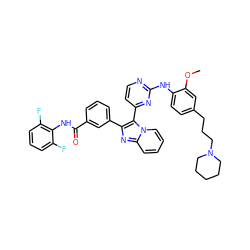 COc1cc(CCCN2CCCCC2)ccc1Nc1nccc(-c2c(-c3cccc(C(=O)Nc4c(F)cccc4F)c3)nc3ccccn23)n1 ZINC000165077487