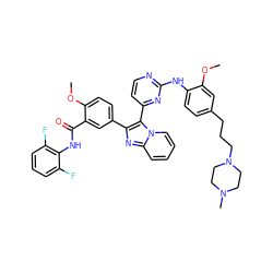 COc1cc(CCCN2CCN(C)CC2)ccc1Nc1nccc(-c2c(-c3ccc(OC)c(C(=O)Nc4c(F)cccc4F)c3)nc3ccccn23)n1 ZINC000165111580