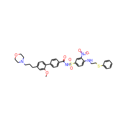 COc1cc(CCCN2CCOCC2)ccc1-c1ccc(C(=O)NS(=O)(=O)c2ccc(NCCSc3ccccc3)c([N+](=O)[O-])c2)cc1 ZINC000028569752