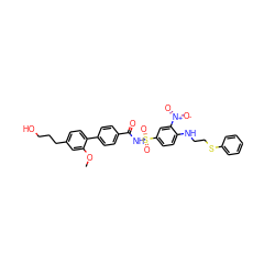 COc1cc(CCCO)ccc1-c1ccc(C(=O)NS(=O)(=O)c2ccc(NCCSc3ccccc3)c([N+](=O)[O-])c2)cc1 ZINC000028568793