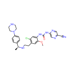 COc1cc(CCN[C@@H](C)c2ccc(N3CCNCC3)cc2)c(Cl)cc1NC(=O)Nc1cnc(C#N)cn1 ZINC000140093566