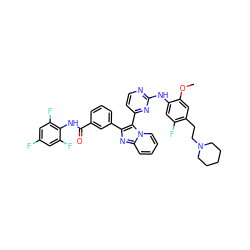 COc1cc(CCN2CCCCC2)c(F)cc1Nc1nccc(-c2c(-c3cccc(C(=O)Nc4c(F)cc(F)cc4F)c3)nc3ccccn23)n1 ZINC000165098805