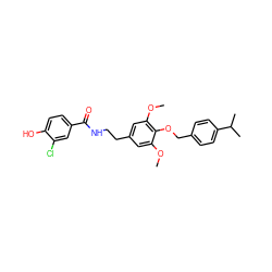 COc1cc(CCNC(=O)c2ccc(O)c(Cl)c2)cc(OC)c1OCc1ccc(C(C)C)cc1 ZINC000013439070