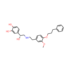 COc1cc(CCNC[C@H](O)c2ccc(O)c(O)c2)ccc1OCCCc1ccccc1 ZINC000653849300