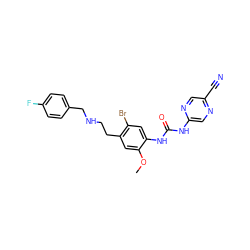 COc1cc(CCNCc2ccc(F)cc2)c(Br)cc1NC(=O)Nc1cnc(C#N)cn1 ZINC000140092915