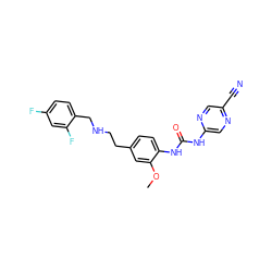 COc1cc(CCNCc2ccc(F)cc2F)ccc1NC(=O)Nc1cnc(C#N)cn1 ZINC000139743141