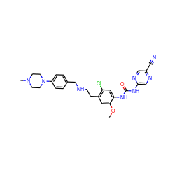 COc1cc(CCNCc2ccc(N3CCN(C)CC3)cc2)c(Cl)cc1NC(=O)Nc1cnc(C#N)cn1 ZINC000072318129