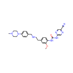 COc1cc(CCNCc2ccc(N3CCN(C)CC3)cc2)ccc1NC(=O)Nc1cnc(C#N)cn1 ZINC000140205306