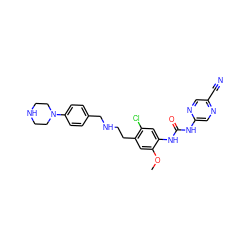 COc1cc(CCNCc2ccc(N3CCNCC3)cc2)c(Cl)cc1NC(=O)Nc1cnc(C#N)cn1 ZINC000139752266