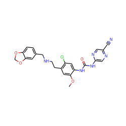 COc1cc(CCNCc2ccc3c(c2)OCO3)c(Cl)cc1NC(=O)Nc1cnc(C#N)cn1 ZINC000072318131