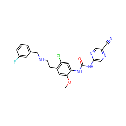 COc1cc(CCNCc2cccc(F)c2)c(Cl)cc1NC(=O)Nc1cnc(C#N)cn1 ZINC000139737982