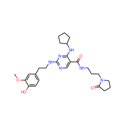 COc1cc(CCNc2ncc(C(=O)NCCCN3CCCC3=O)c(NC3CCCC3)n2)ccc1O ZINC000095595392