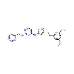 COc1cc(CCc2cc(Nc3ccnc(NCc4ccccn4)n3)n[nH]2)cc(OC)c1 ZINC000043208650